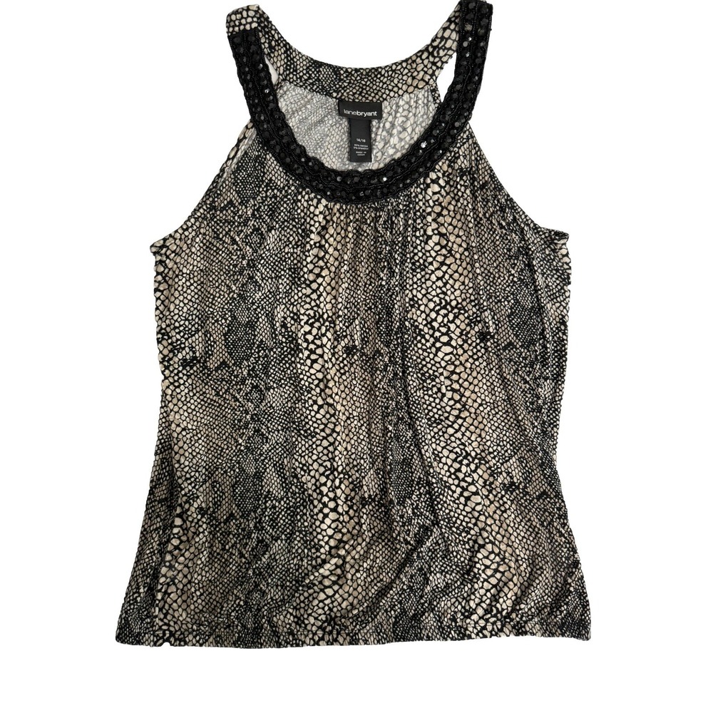 Lane Bryant Women's Snake Print Beaded Sleeveless Black Tank Top Size 14/16